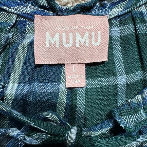 Show Me Your Mumu Ainsley Blue and Green Fall Plaid Tunic Mini Dress, size Large - Picture 4 of 9